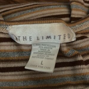 The Limited Striped LS Blouse Top Tee Brown Gray Tan Polyester Rayon Blend L XL